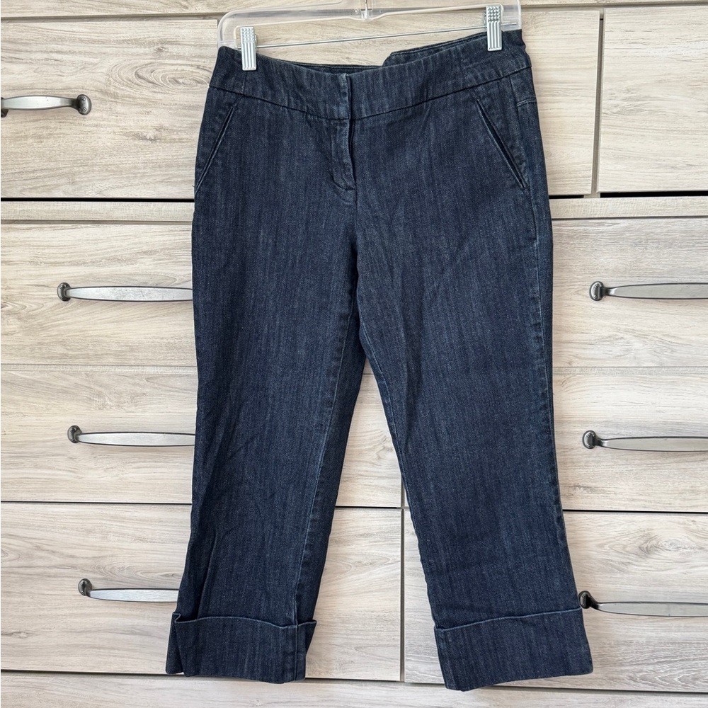 Cinch Buckle Back Capri Jeans NY & Co Size 4 Stretch Dark Stretch Denim Crop